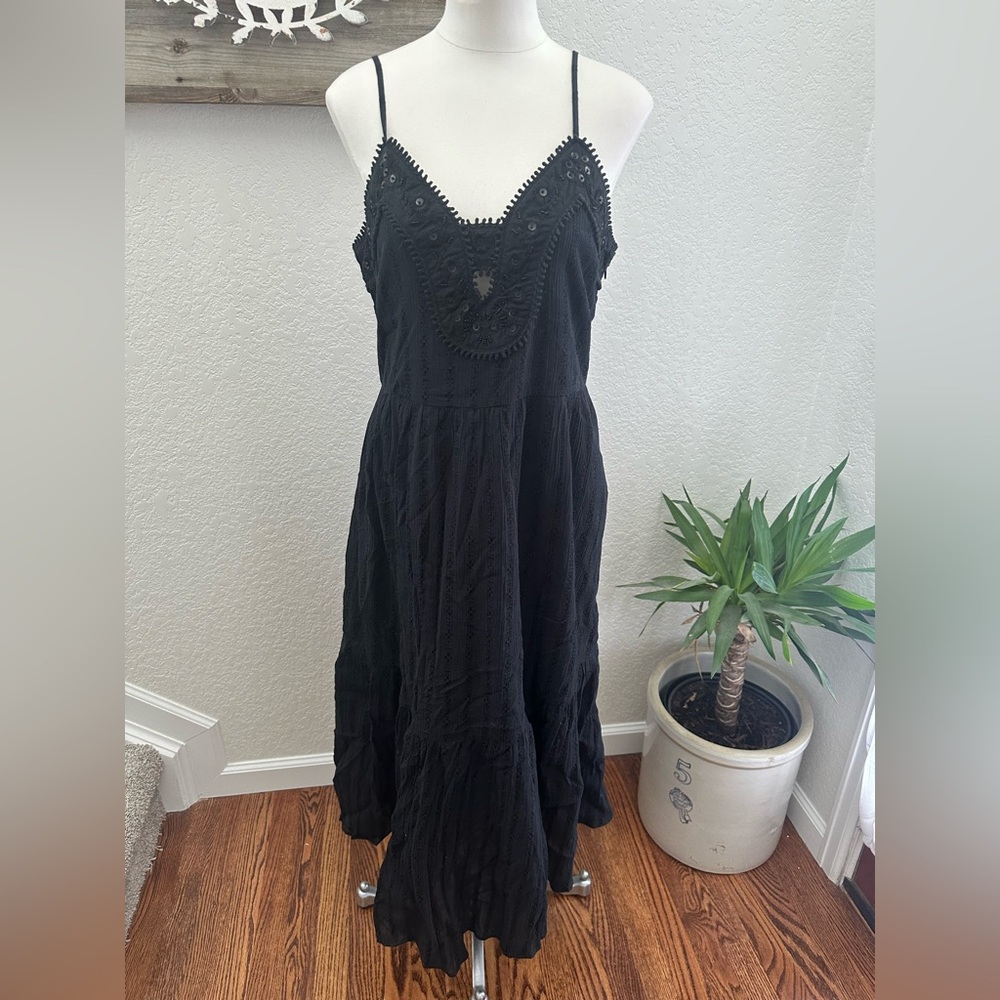 Sea New York‎ Charlotte Black Midi Dress with Embroidered Details L NWT